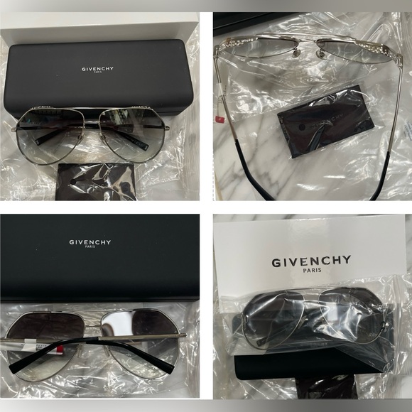 GIVENCHY SILVER  RHINESTONE PILOT AVIATOR SUNGLASSES - Picture 16 of 16